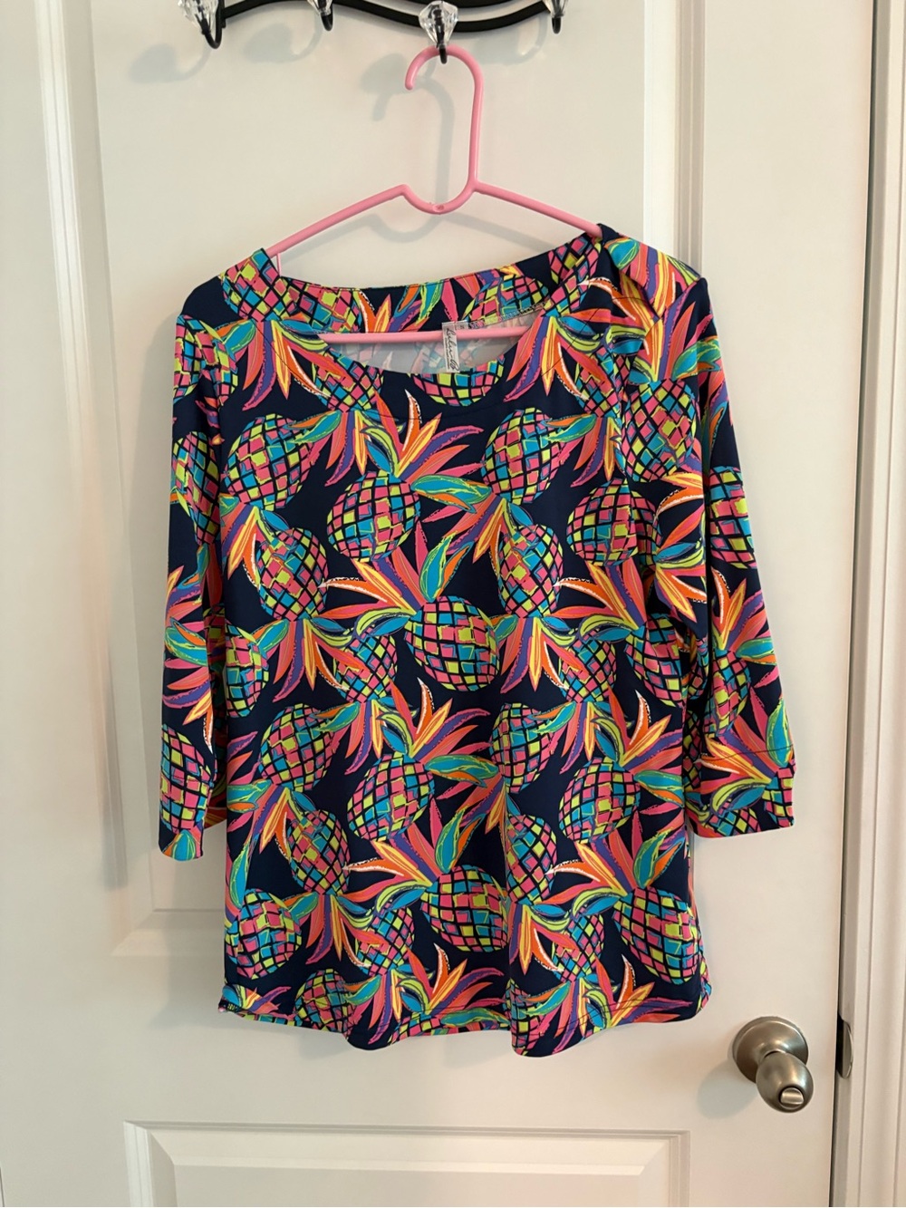 Lulu-B Navy Tropical Pineapple Print Top